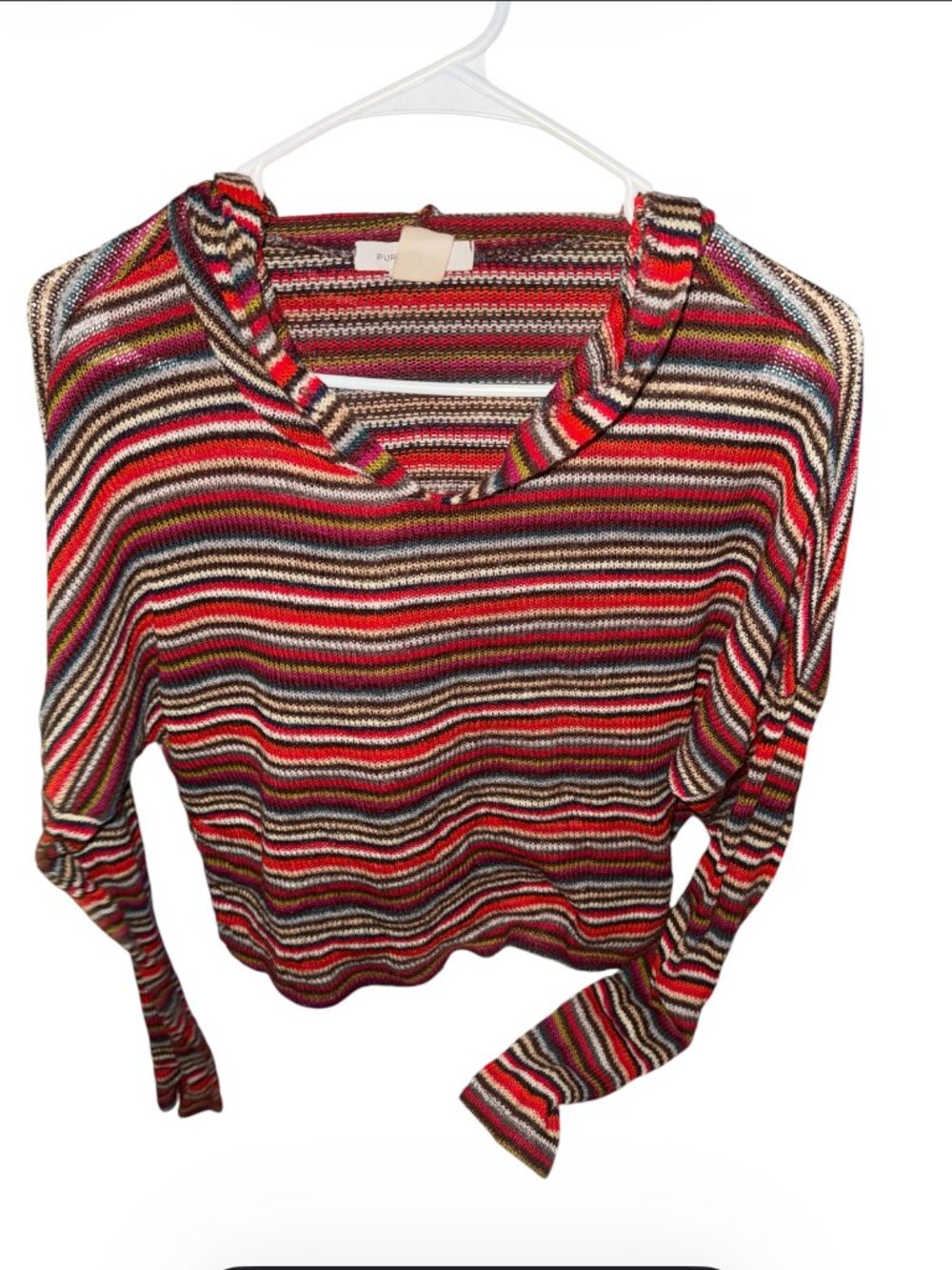 Purple Snow Women’s Long Sleeve Hooded Cropped Striped Design T-Shirt Size XL
